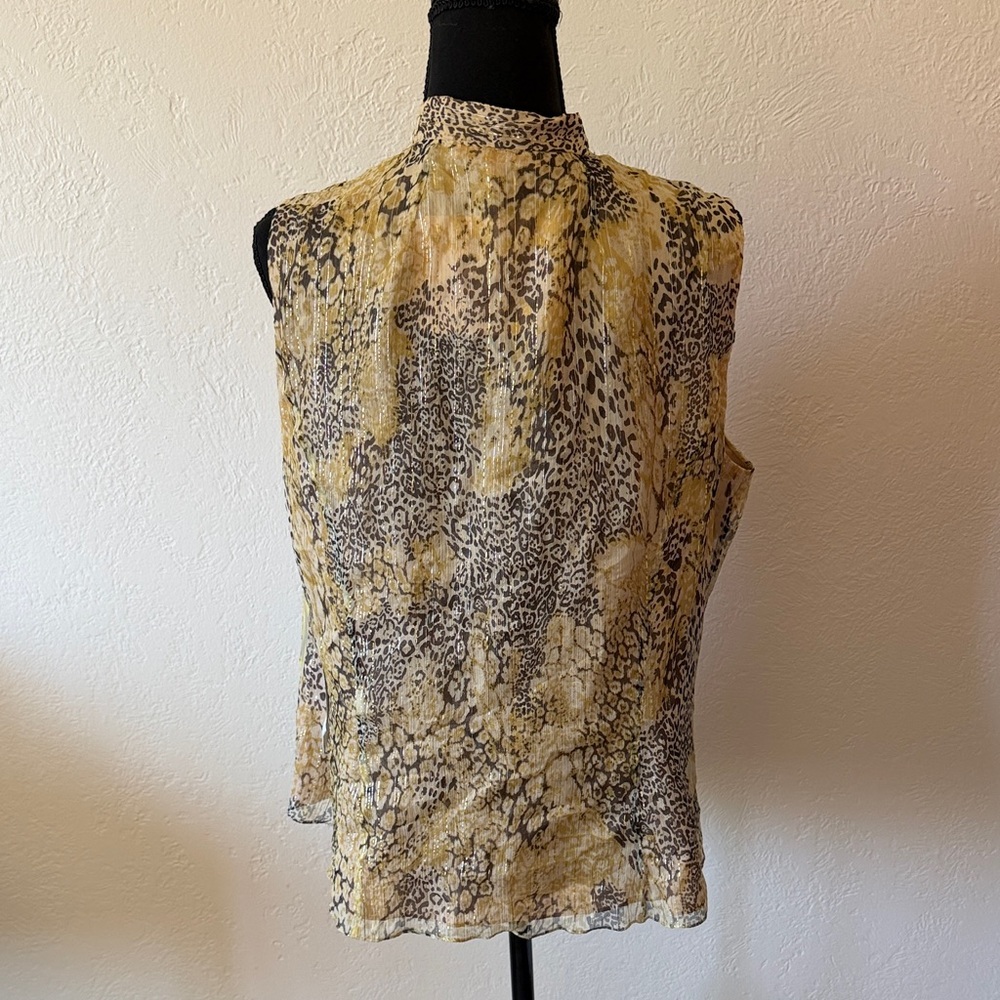 NWT FLORES & FLORES SILK Leopard Print Sleeveless Blouse SIZE 16 - Picture 3 of 5